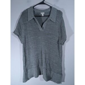 LL Bean Womens Sea Green Organic Cotton Polo Sweater Sz XL Lagenlook Sustainable